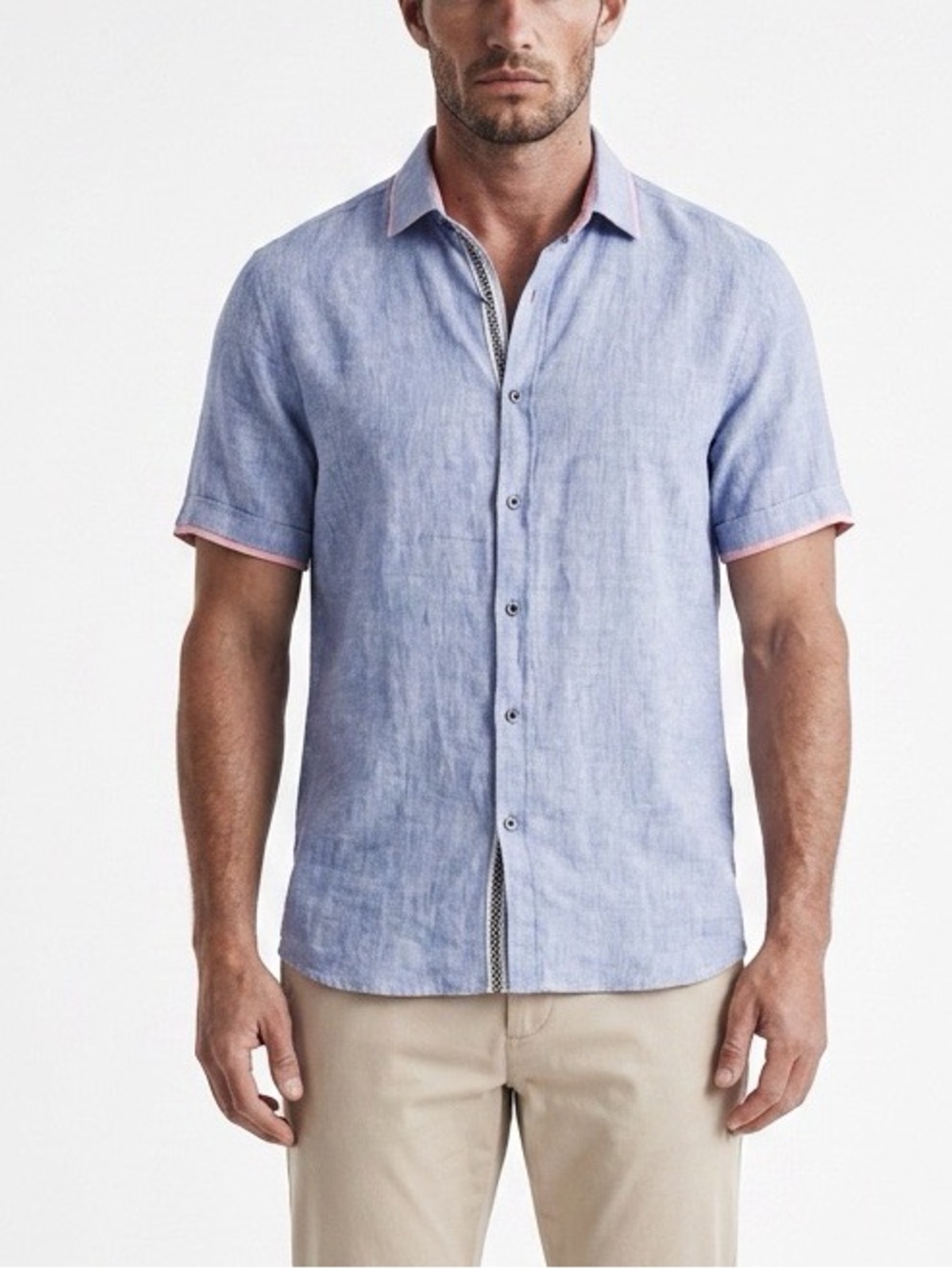 Men’s Heritage Blue Linen Shirt Lightweight Button Down Casual Summer Top